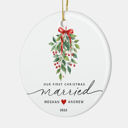 Mistletoe trouwde eerste kerst keramisch ornament (Links)