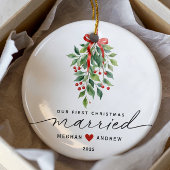 Mistletoe trouwde eerste kerst keramisch ornament