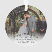 Mistletoe Twig Eerste Kerstmis Mr & Mrs Foto Ornament (achterkant)