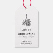 Mistletoe Twig Kraft Paper Merry Kerstry Cadeaulabel (Voorkant)