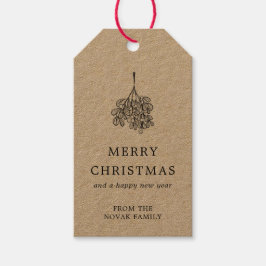 Mistletoe Twig Kraft Paper Merry Kerstry Cadeaulabel