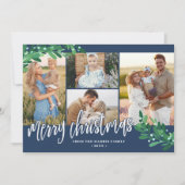 Mistletoe Twigs Navy Photo Collage Merry Kerstmis Feestdagenkaart (Voorkant)