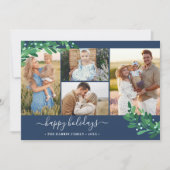 Mistletoe Twigs Photo Collage Navy Prettige feestd Feestdagenkaart (Voorkant)