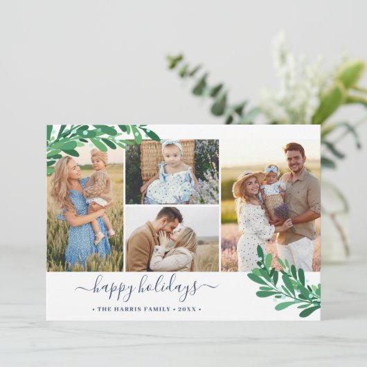 Mistletoe Twigs Photo Collage Prettige feestdagen Feestdagenkaart (Staand voorkant)