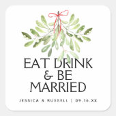 Mistletoe Vakantie Bruiloft Vierkante Sticker (Voorkant)