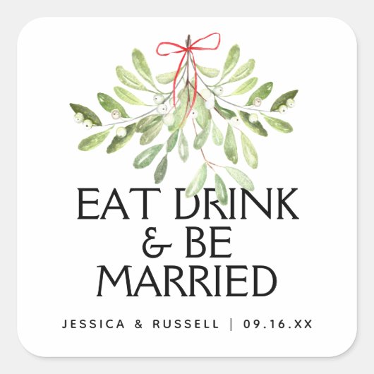 Mistletoe Vakantie Bruiloft Vierkante Sticker (Voorkant)
