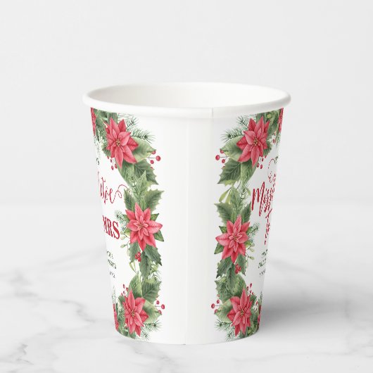 Mistletoe Voor Mrs Winter Poinsettia Bruidsfeest Papieren Bekers (Rechts)