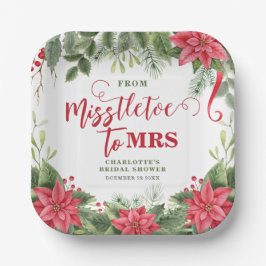 Mistletoe Voor Mrs Winter Poinsettia Bruidsfeest Papieren Bordje