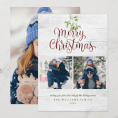 Mistletoe Vrolijk Kerstfeest 3 Foto Rustiek Hout Feestdagenkaart (Voorkant / Achterkant)