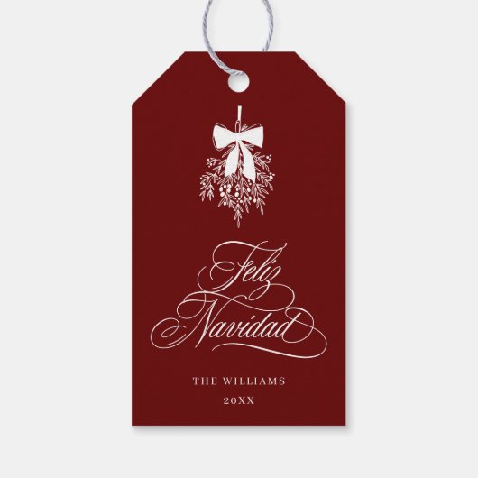 Mistletoe Vrolijk Kerstfeest | Feliz Navidad Red Cadeaulabel (Achterkant)