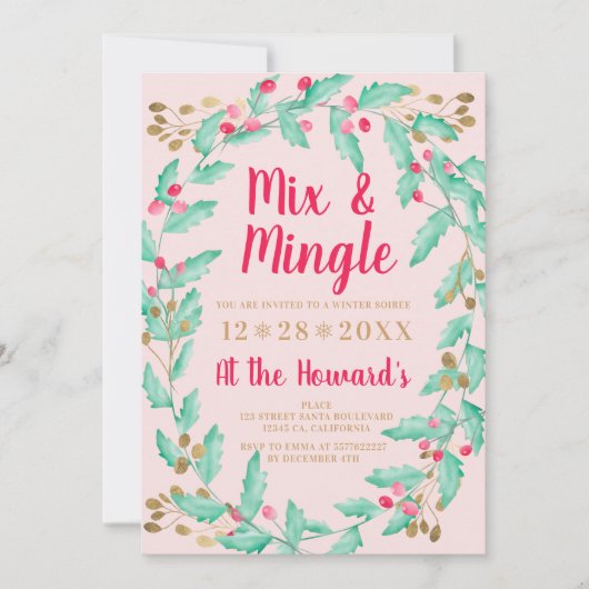 Mistletoe waterverf goud Kerst Mix Mingle Kaart (Voorkant)