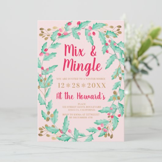 Mistletoe waterverf goud Kerst Mix Mingle Kaart (Staand voorkant)