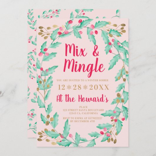 Mistletoe waterverf goud Kerst Mix Mingle Kaart (Voorkant / Achterkant)
