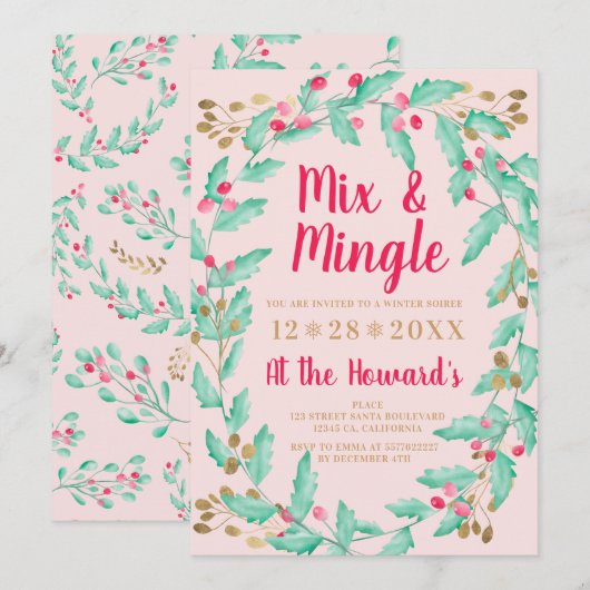 Mistletoe waterverf gouden kerstmis kaart (Voorkant / Achterkant)