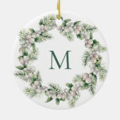 Mistletoe White Berry Monogrammed Krans Kerstmis Keramisch Ornament (Achterkant)