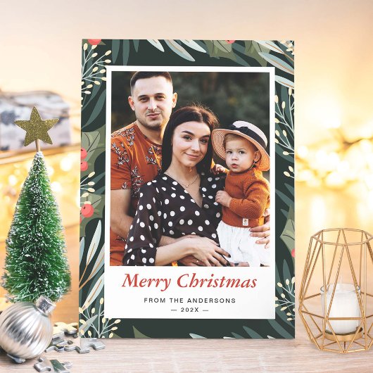 Mistletoe Winter Foliage Merry Kerstmis 2 Foto Feestdagenkaart