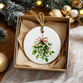 Mistletoe with Pink Ribbon Keramisch Ornament