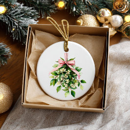 Mistletoe with Pink Ribbon Keramisch Ornament