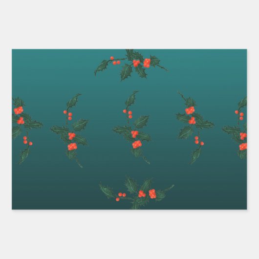 Mistletoe Wrapping Paper Flat Sheet Set van 3 (Voorkant 2)