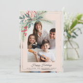 Mistletoe Wreate kerstfamilie Foto Blush Pink Feestdagenkaart (Staand voorkant)