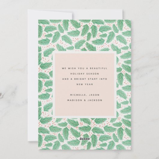 Mistletoe Wreate kerstfamilie Foto Blush Pink Feestdagenkaart (Achterkant)