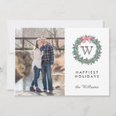 Mistletoe Wreater Initiaal kerstfoto Feestdagen Kaart (Voorkant)