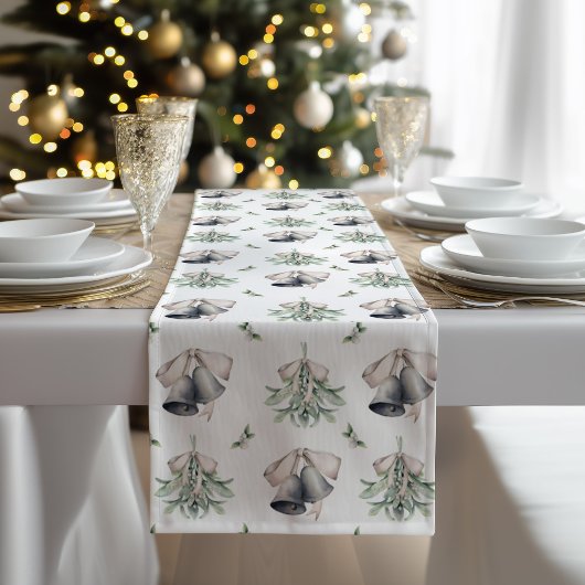 Mistletoe Zilveren Bellen Kerst Korte Tafelloper