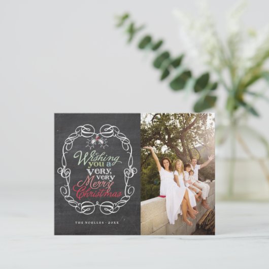 Mistletoes Foto van Merry Kerstrustic Chalkboard Feestdagenkaart (Staand voorkant)
