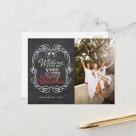 Mistletoes Foto van Merry Kerstrustic Chalkboard Feestdagenkaart (Voorkant / Achterkant in situ)