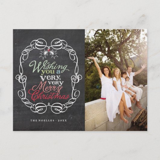 Mistletoes Foto van Merry Kerstrustic Chalkboard Feestdagenkaart (Voorkant)