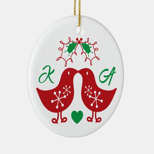 Mistletoes Kissing Chicks Mr. and Mrs. Photo Weddi Keramisch Ornament (Rechts)