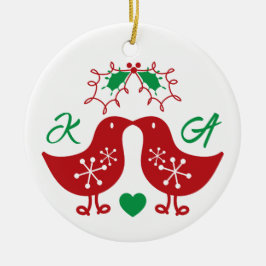 Mistletoes Kissing Chicks Mr. and Mrs. Photo Weddi Keramisch Ornament