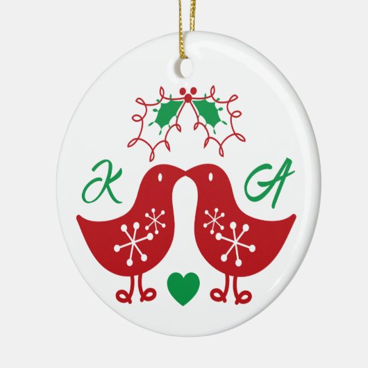 Mistletoes Kissing Chicks Mr. and Mrs. Photo Weddi Keramisch Ornament (Links)