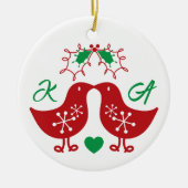Mistletoes Kissing Chicks Mr. and Mrs. Photo Weddi Keramisch Ornament (Voorkant)