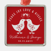 Mistletoes Kissing Chicks Mr. & Mrs. 1st Kerstmis Metalen Ornament (Voorkant)