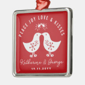 Mistletoes Kissing Chicks Mr. & Mrs. 1st Kerstmis Metalen Ornament (Links)