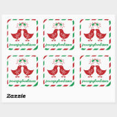 Mistletoes Kissing Chicks Mr. & Mrs. 1st Kerstmis Vierkante Sticker (Vel)