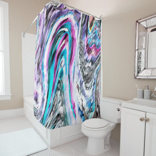 Misto de gradiente e chuviscado, ciano e roze douchegordijn (In situ)