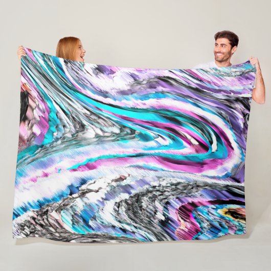Misto de gradiente e chuviscado, ciano e roze fleece deken (In situ)