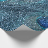 mistroostig blauw glitter peace ock veren cadeaupapier (Hoek)