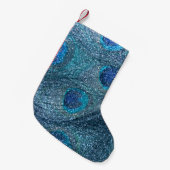 mistroostig blauw glitter peace ock veren kleine kerstsok (Voorkant (Hangend))