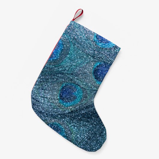 mistroostig blauw glitter peace ock veren kleine kerstsok (Voorkant (Hangend))