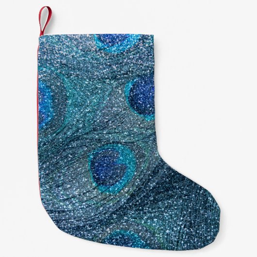 mistroostig blauw glitter peace ock veren kleine kerstsok (Voorkant)