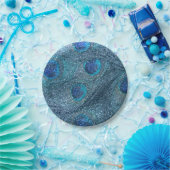 mistroostig blauw glitter peace ock veren papieren bordje (Feest)