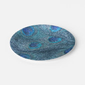 mistroostig blauw glitter peace ock veren papieren bordje (Gekanteld)