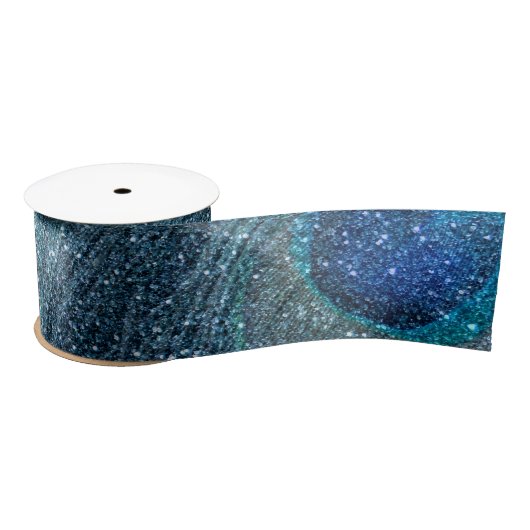 mistroostig blauw glitter peace ock veren satijnen lint (Spoel)