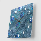 mistroostig blauw glitter peace ock veren vierkante klok (Hoek)