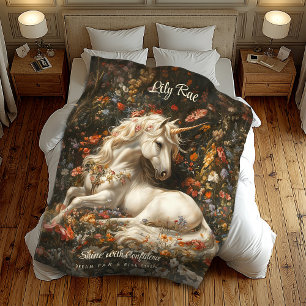 Mistroostige Whimsigoth Eenhoorn   Donker Bloemrij Fleece Deken
