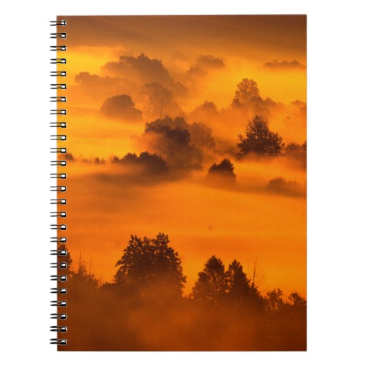 Mistvogel over de rivier overstroomt het water, in notitieboek (Voorkant)