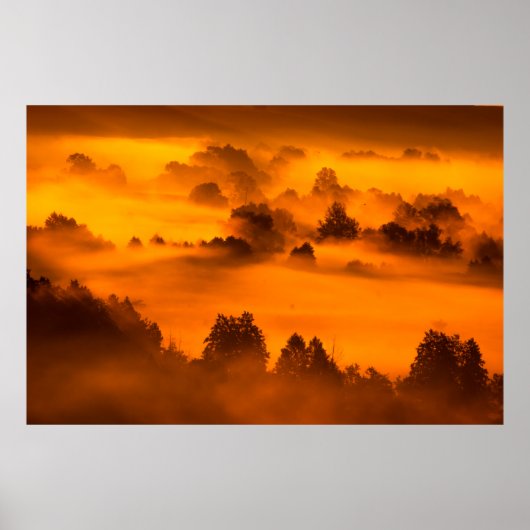 Mistvogel over de rivier overstroomt het water, in poster (Voorkant)